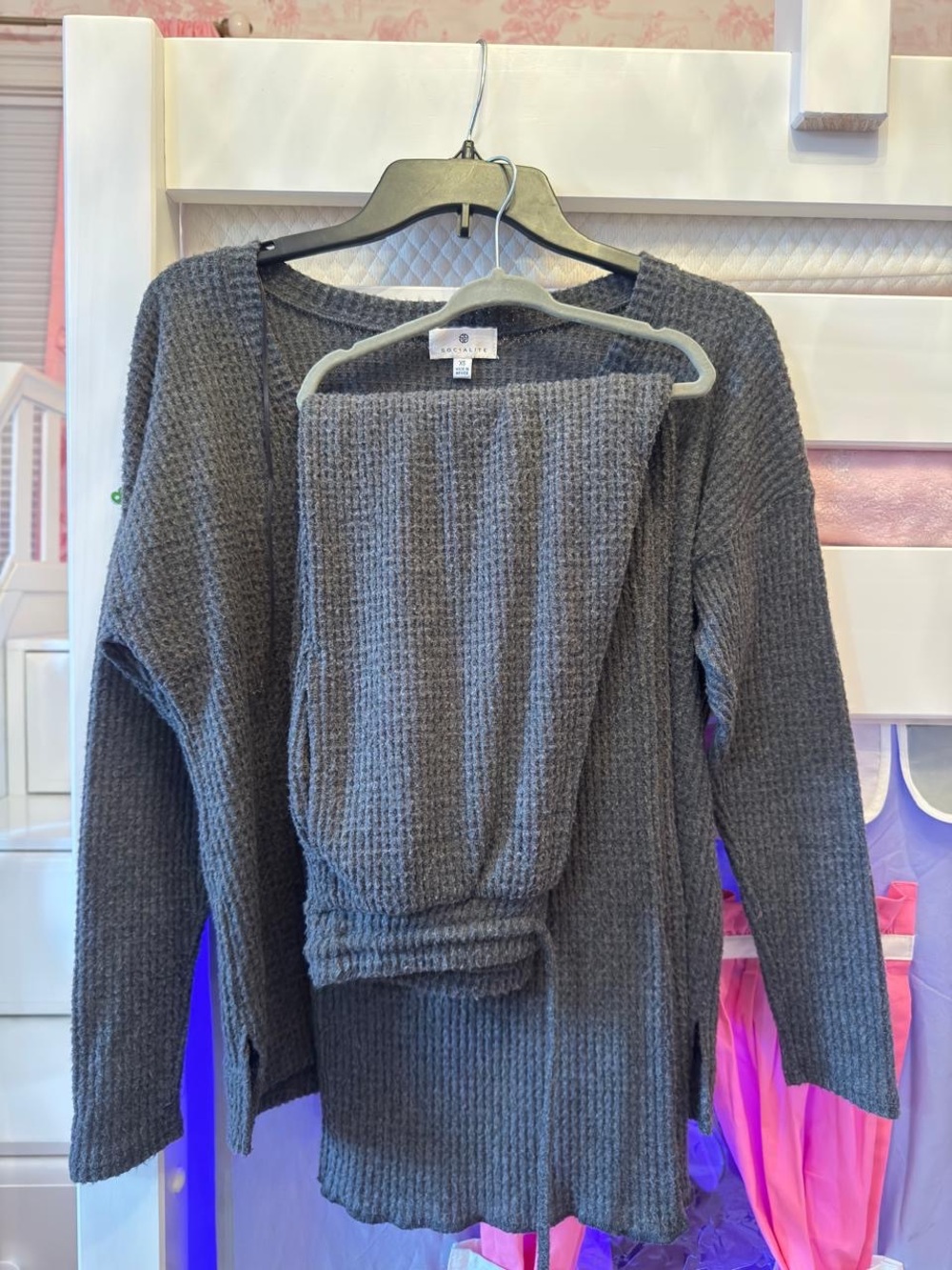 Socialite Gray Waffle Knit Sweater and Cardigan Set